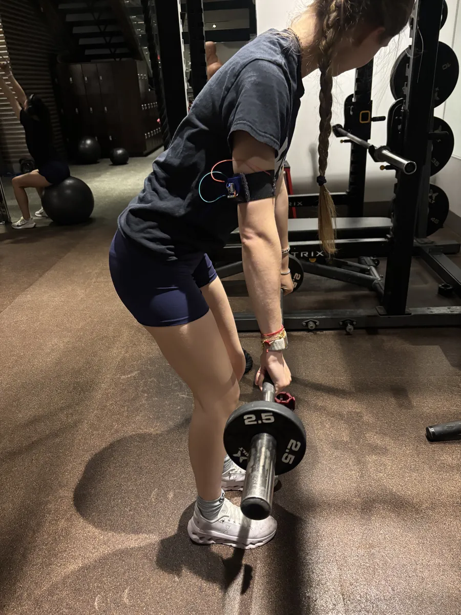 Bent-over row wearing the prototype band